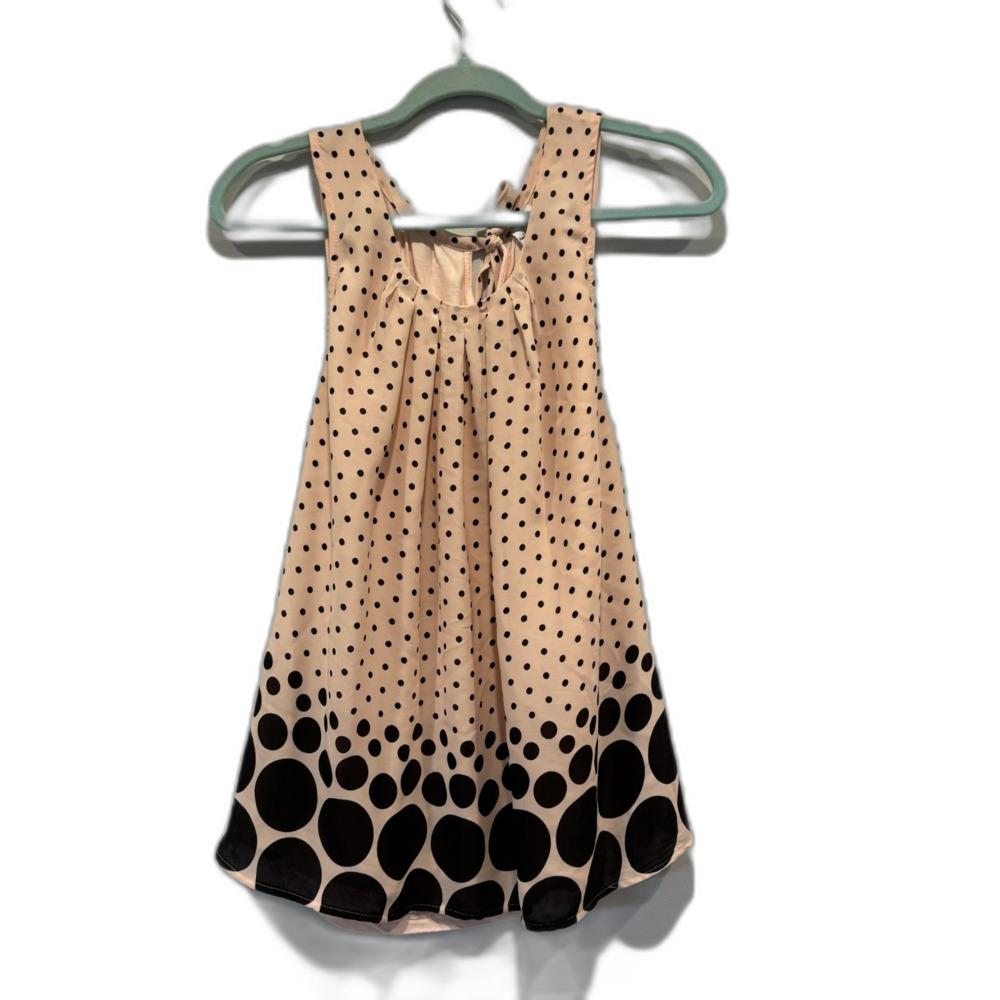 Elle Tank Top Sleeveless Blouse Pink Black Polka Dot Flowy Career Womens sz XL